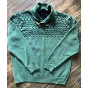 Gioberti Boys Green Fair Isle Cotton Shawl Collar Sweater Size 16 Vintage Retro